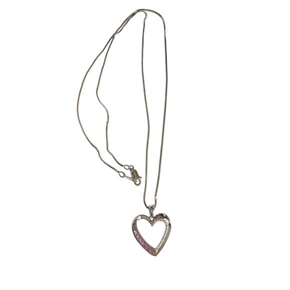 Pink & White Heart Necklace with Lab Created Sapphires - Sterling Silver - Picture 7 of 14